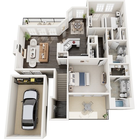 Floor plan for 2 beds, 2 baths, 1364 sqft